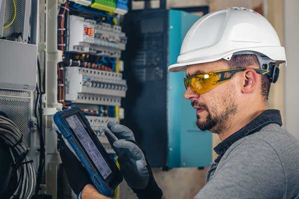 electrician installs electrical equipment
